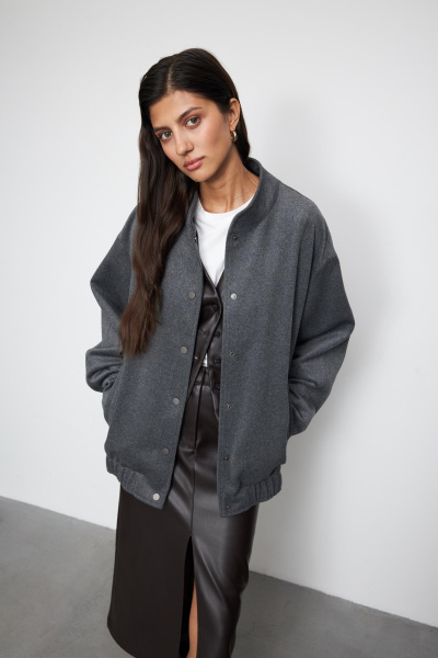 Бомбер из пальтовой ткани (one size, темно-серый меланж)