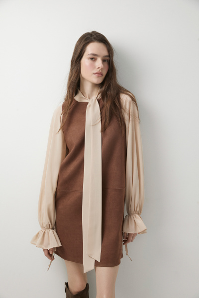 Платье мини прямое из замши (коричневый) (XS) 