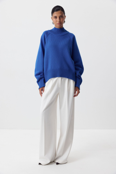 Свитер с широкой стойкой из хлопка (синий) (M/L) 