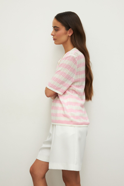 Поло ажурной вязки (XS/S, барби-молоко)