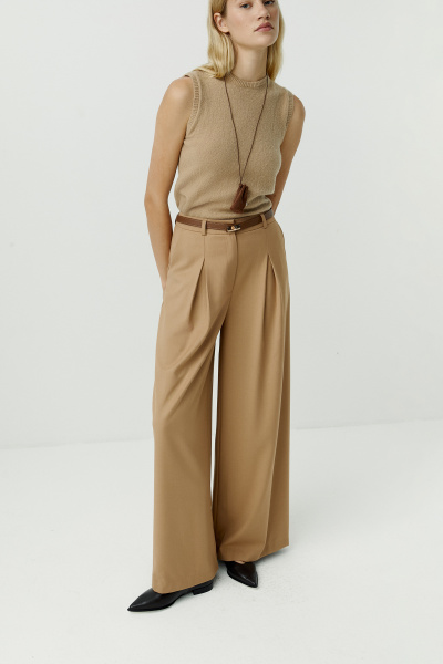 Брюки палаццо с глубокими складками (светло-коричневый) (XS) 