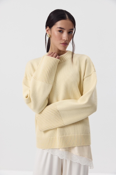 Джемпер из мериносовой шерсти с круглым вырезом (Сливочный) (one size) 