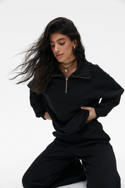 Толстовка-поло на молнии (XS/S, черный) 