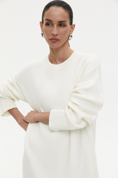 Платье мини вязаное (one size, молочный) 2207