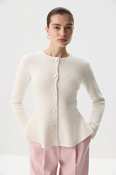 Кардиган вязаный с баской (Молочный)