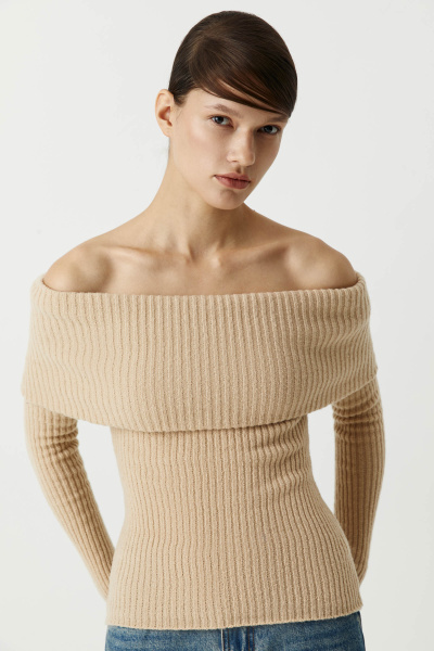 Джемпер с открытыми плечами (светло-бежевый) (S) 
