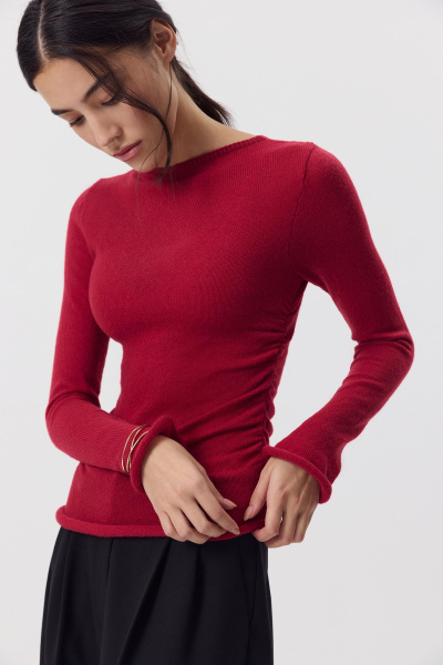 Лонгслив вязанный со сборкой (Винный) (M) 