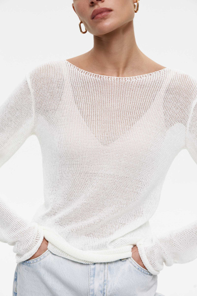 Джемпер ажурной вязки из хлопка (XS, молочный) 