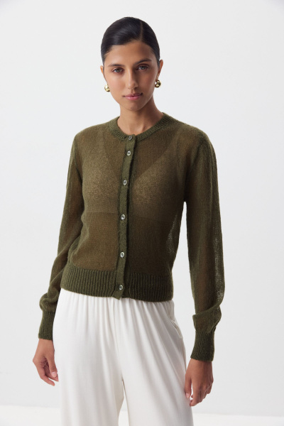 Кардиган с тонкой планкой (хаки) (M) 