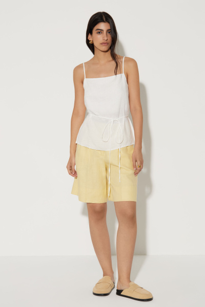 Топ на бретелях изо льна с тонким поясом (L, молочный) 2207