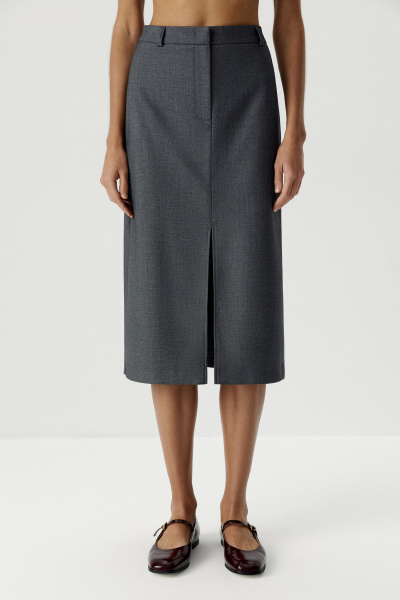 Юбка из костюмной ткани до колена (темно-серый меланж) (M) 