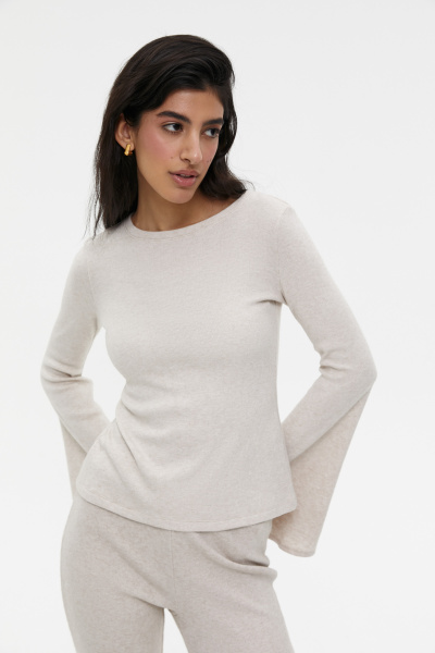 Лонгслив трикотажный с расклешенными рукавами (XS, бежевый) 