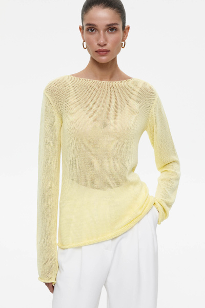 Джемпер ажурной вязки из хлопка (XS, лимонный)