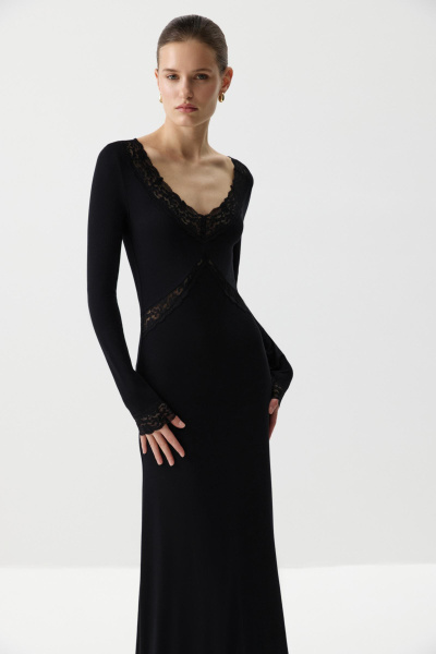 Платье из вискозы с кружевом (Черный) (M) 