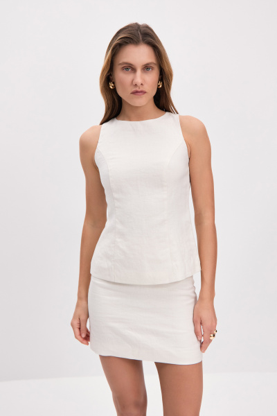 Топ с завязками изо льна (молочный) (XS)