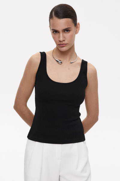 Топ базовый на бретелях (L, черный) 2159