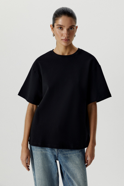 Футболка оверсайз из плотного трикотажа (черный) (XS/S) 
