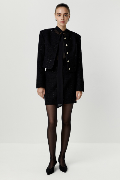 Жакет укороченный из твида с пайетками (черный) (M) 