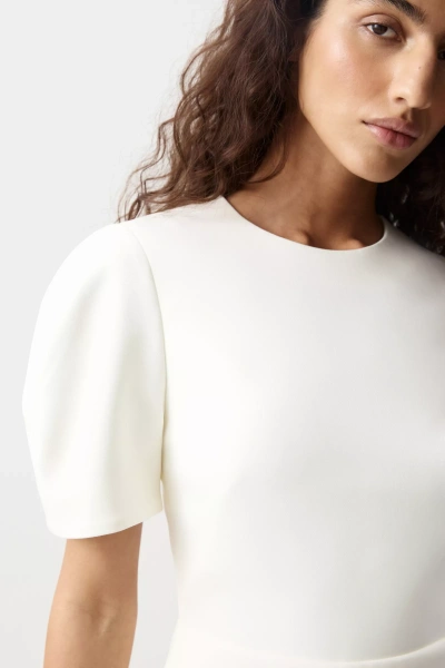 Платье мини с рукавами буфами (Молочный) (M) 