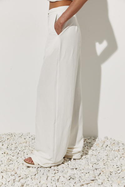 Брюки палаццо изо льна (L, молочный) 2207
