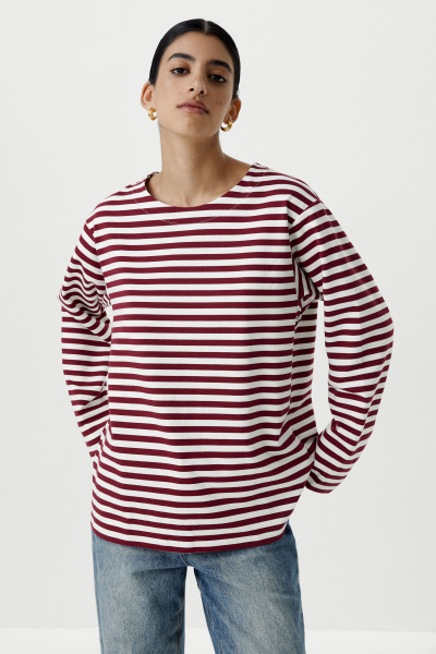 Лонгслив в полоску (молочный / бордовый) (XS/S) 