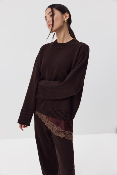 Джемпер из мериносовой шерсти с круглым вырезом (Шоколадный) (one size) 