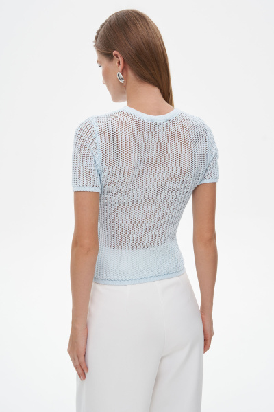 Футболка ажурной вязки из хлопка (L, голубой) 1741