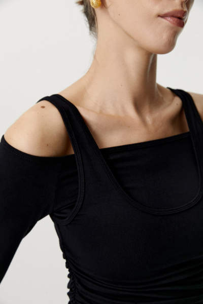 Лонгслив двойной с открытыми плечами (чёрный) (XS) 