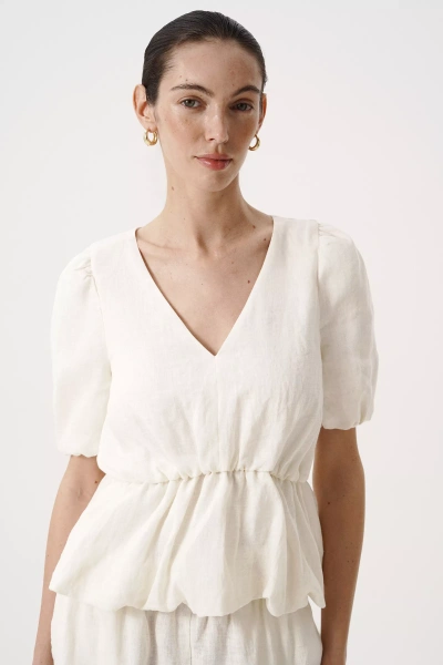 Блуза с буфами изо льна (молочный) (M/L) 