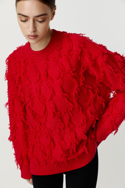 Джемпер с орнаментом из бахромы (алый) (M/L)