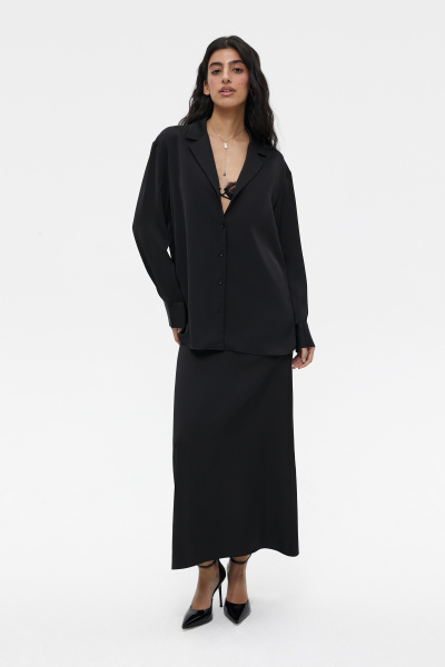 Юбка макси из сатина (S, черный) 