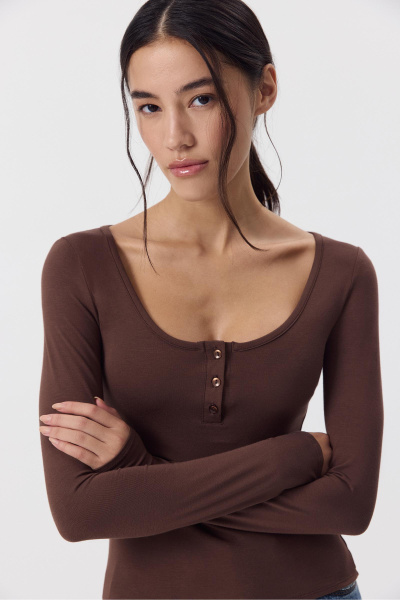 Лонгслив с пуговицами  (Шоколадный) (S) 