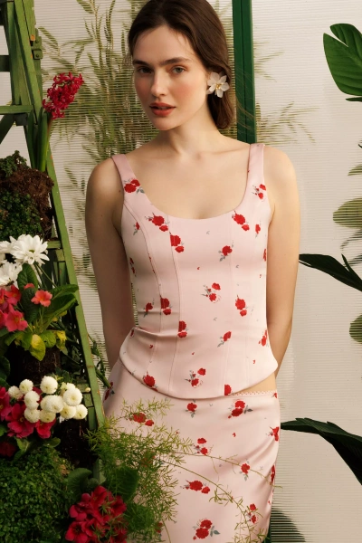 Топ корсетный (Цветы на светло-розовом) (M)