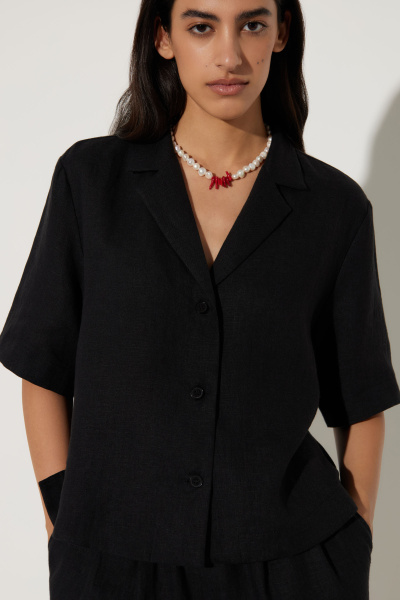 Рубашка с коротким рукавом изо льна (XS/S, черный) 2159