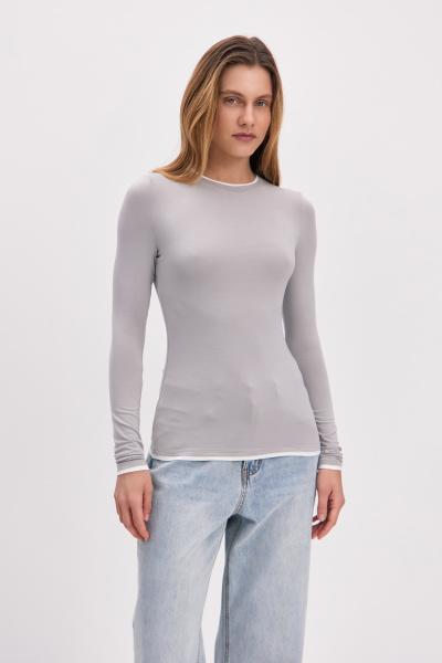 Лонгслив с контрастной отделкой (светло-серый) (M) 