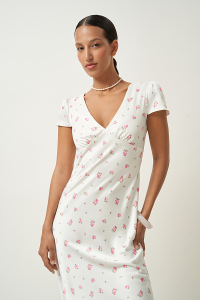 Платье из сатина с принтом (молочный) (XS)