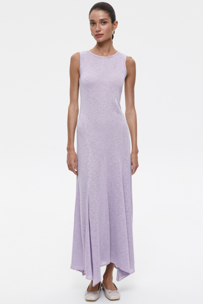 Платье макси из полупрозрачного трикотажа с клиньями (L, лавандовый) 2547