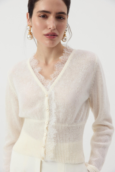 Кардиган с кружевом (Молочный) (XS) 