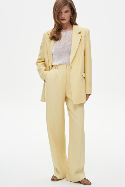 Брюки из льняной ткани (M, светло-желтый) 3394