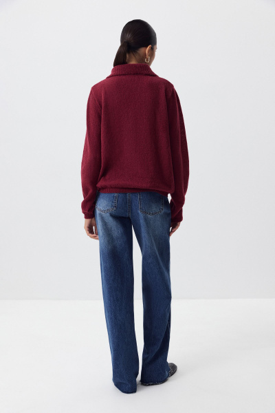 Поло ажурной вязки с длинным рукавом (винный) (XS/S)