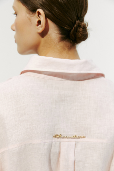 Рубашка с тонким поясом изо льна (M, светло-розовый) 2556