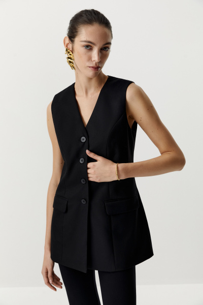 Жилет приталенный удлиненный (черный) (XS) 
