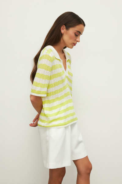 Поло ажурной вязки (XS/S, лайм-молоко) 