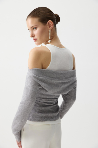 Лонгслив со спущенным плечом из мягкого трикотажа (Серый меланж) (S) 