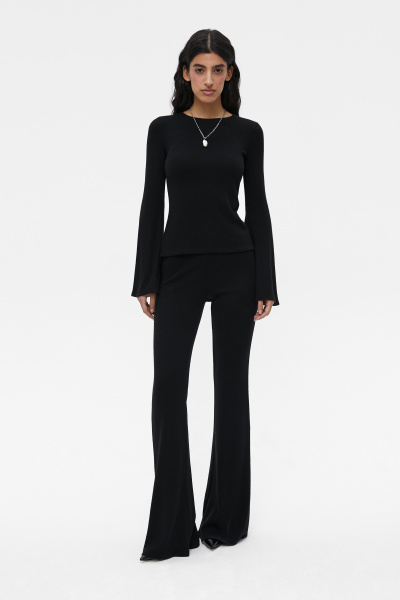 Брюки клеш трикотажные (XS, черный) 