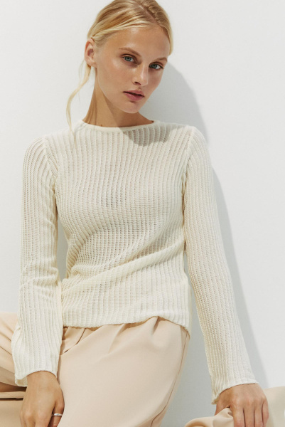 Джемпер фактурной вязки из вискозы (M, кремовый) 2177