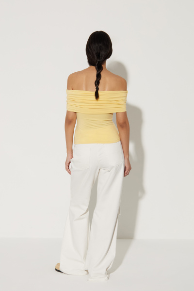 Топ со сборкой и спущенным плечом (M, лимонный) 2174