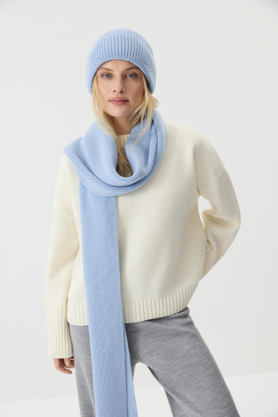 Шарф из шерсти мериноса с бахромой (Голубой) (one size) 