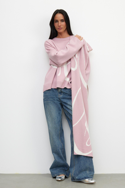 Шарф широкий из хлопка (one size, пепельно-розовый)