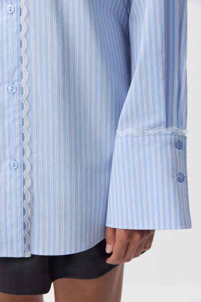 Рубашка в полоску с кружевной отделкой (голубой) (M/L) 